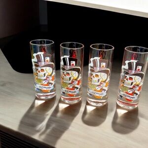 4 VRHTF Ed Hardy Hand-Painted Tall Shot Glasses, Signed